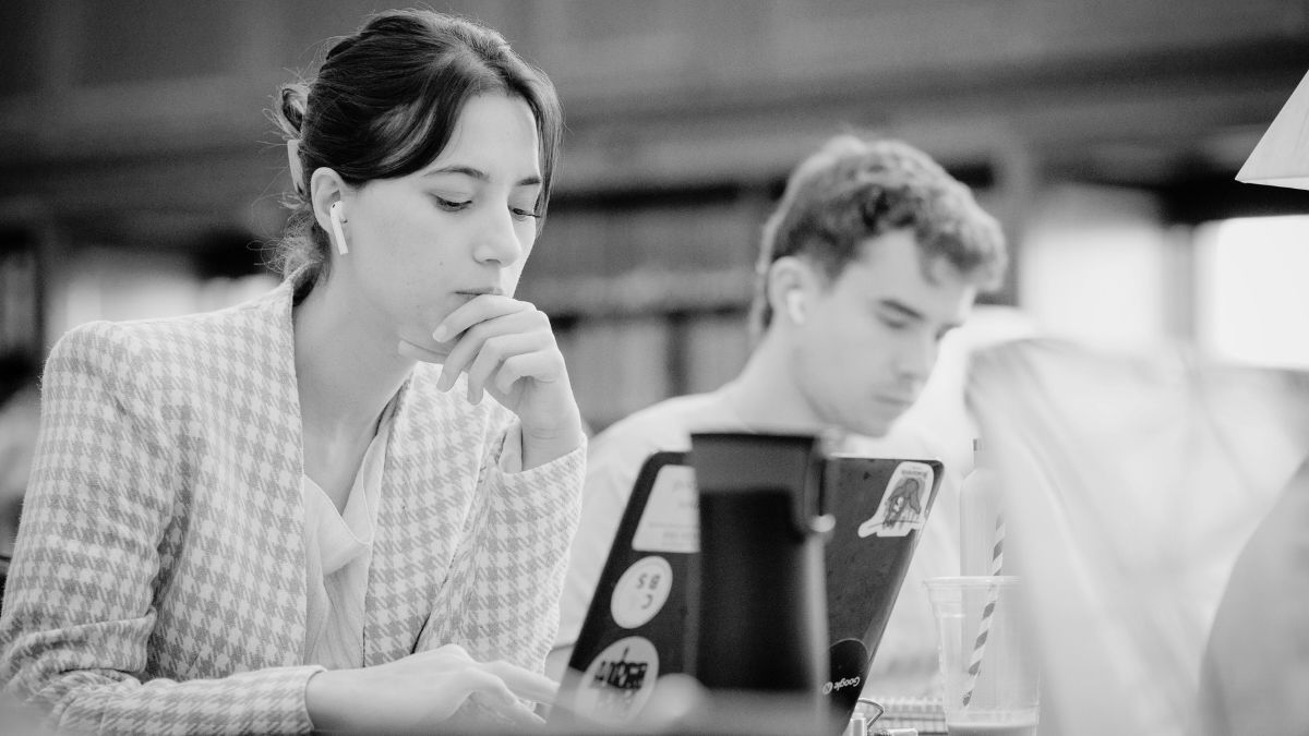 student working on a laptop