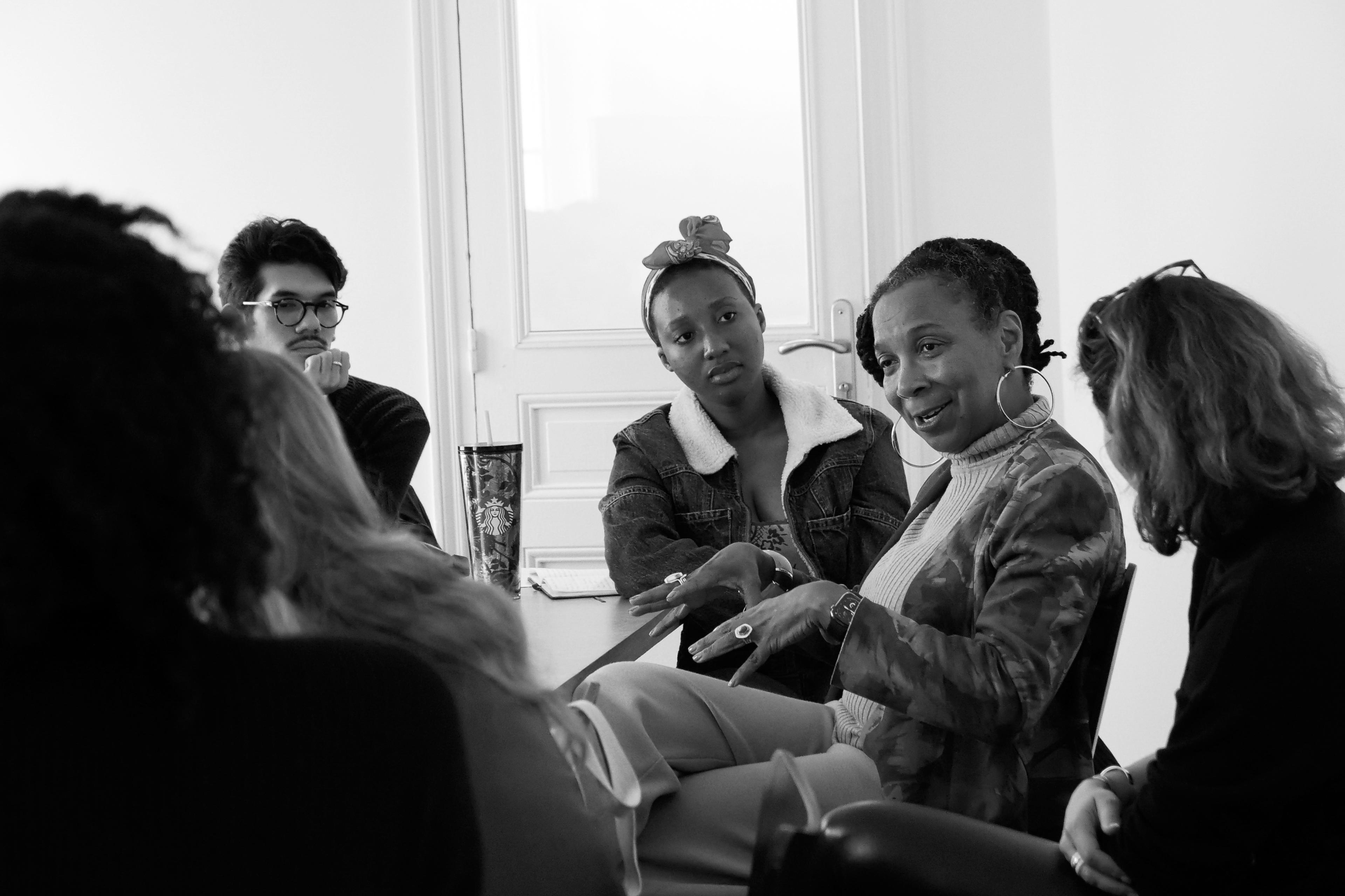 People in the middle of important meeting.