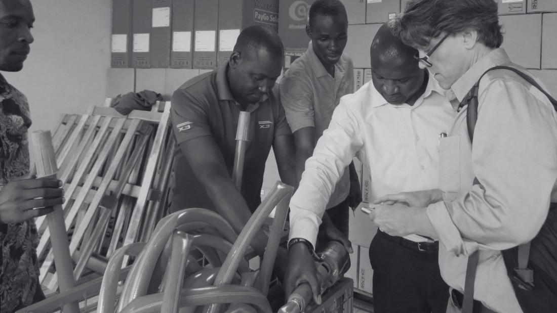 working on a device.