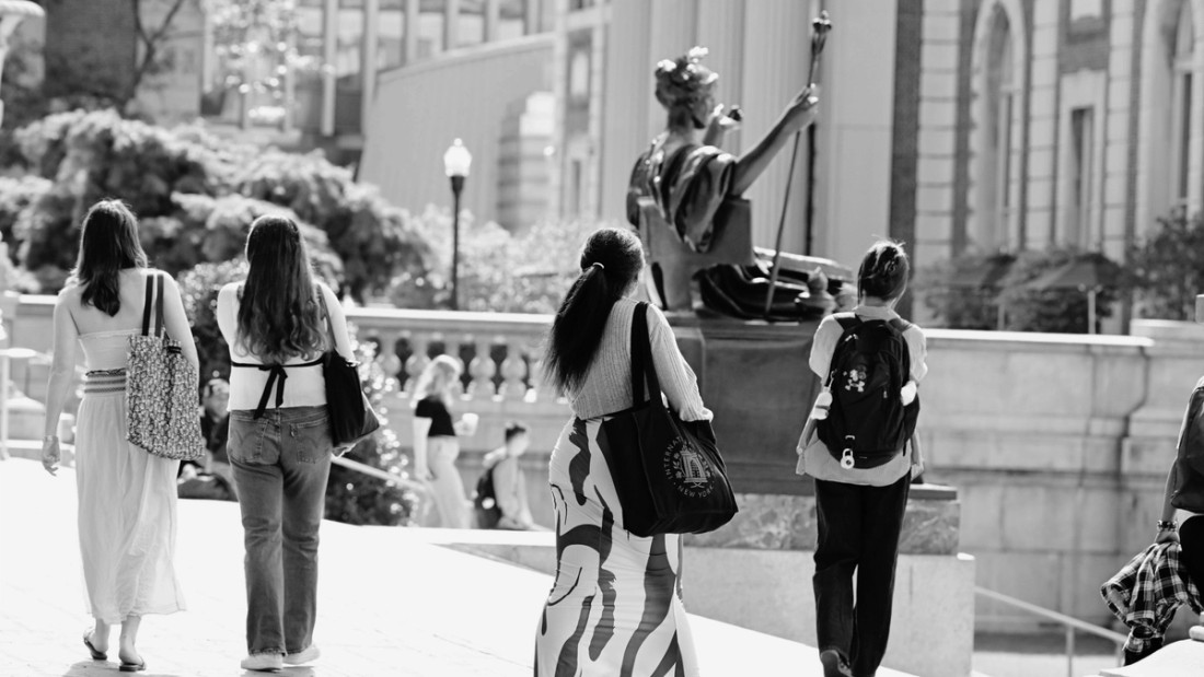 Students walking outside in the columbia campus.