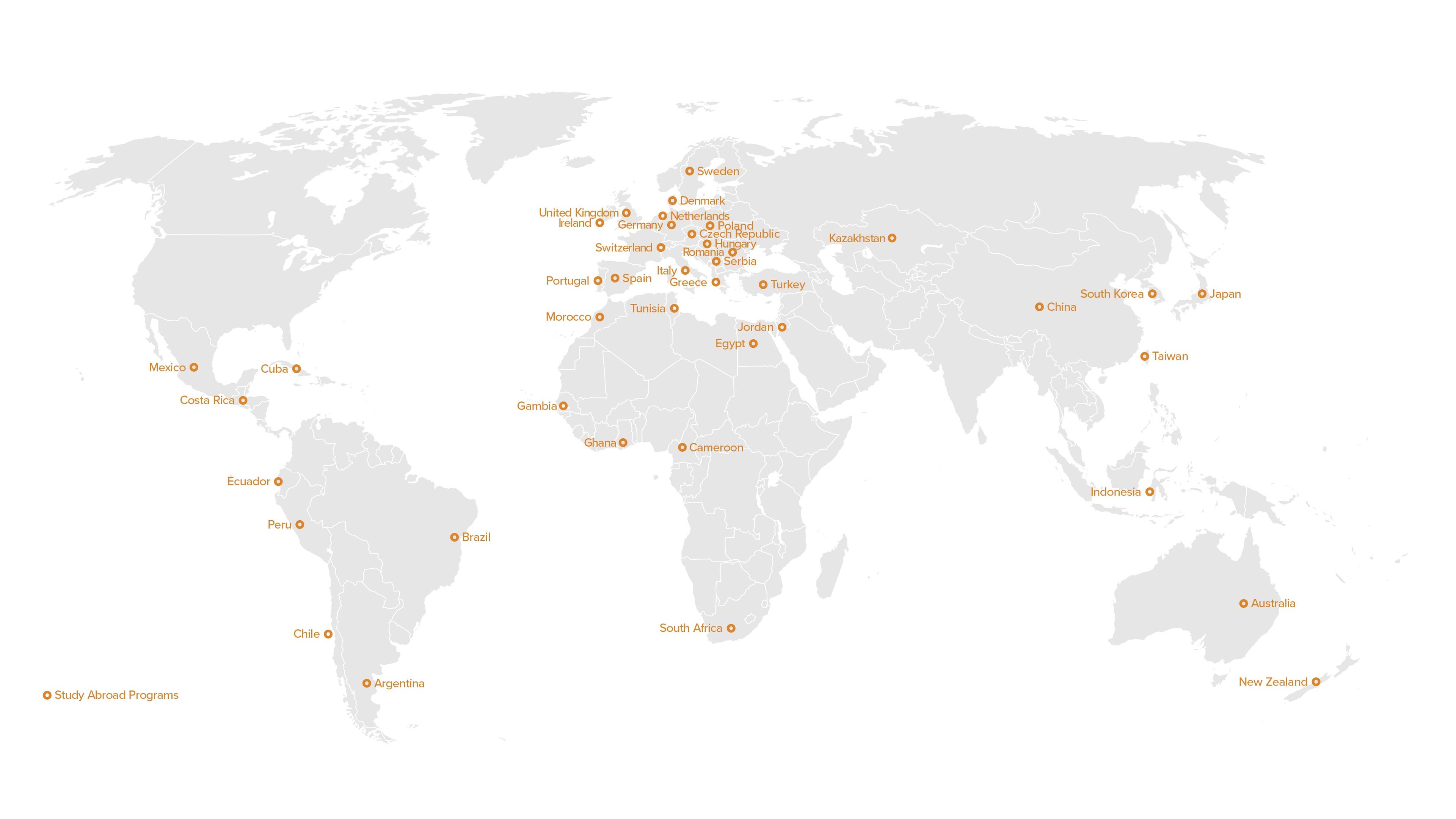Map of study abroad locations