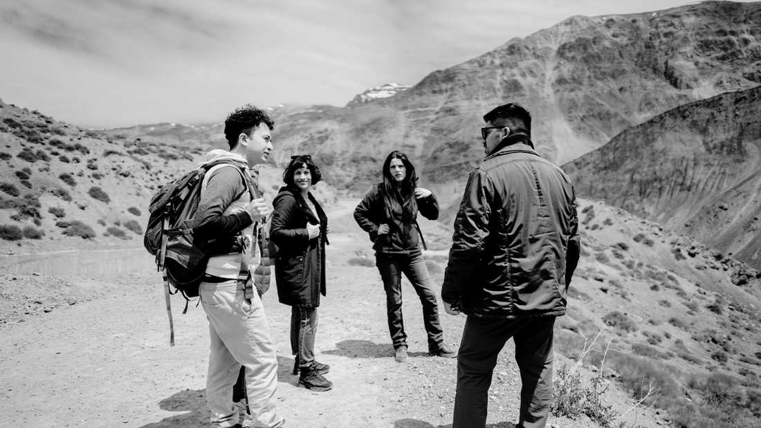 Students and a teacher in a mountain area in Chile