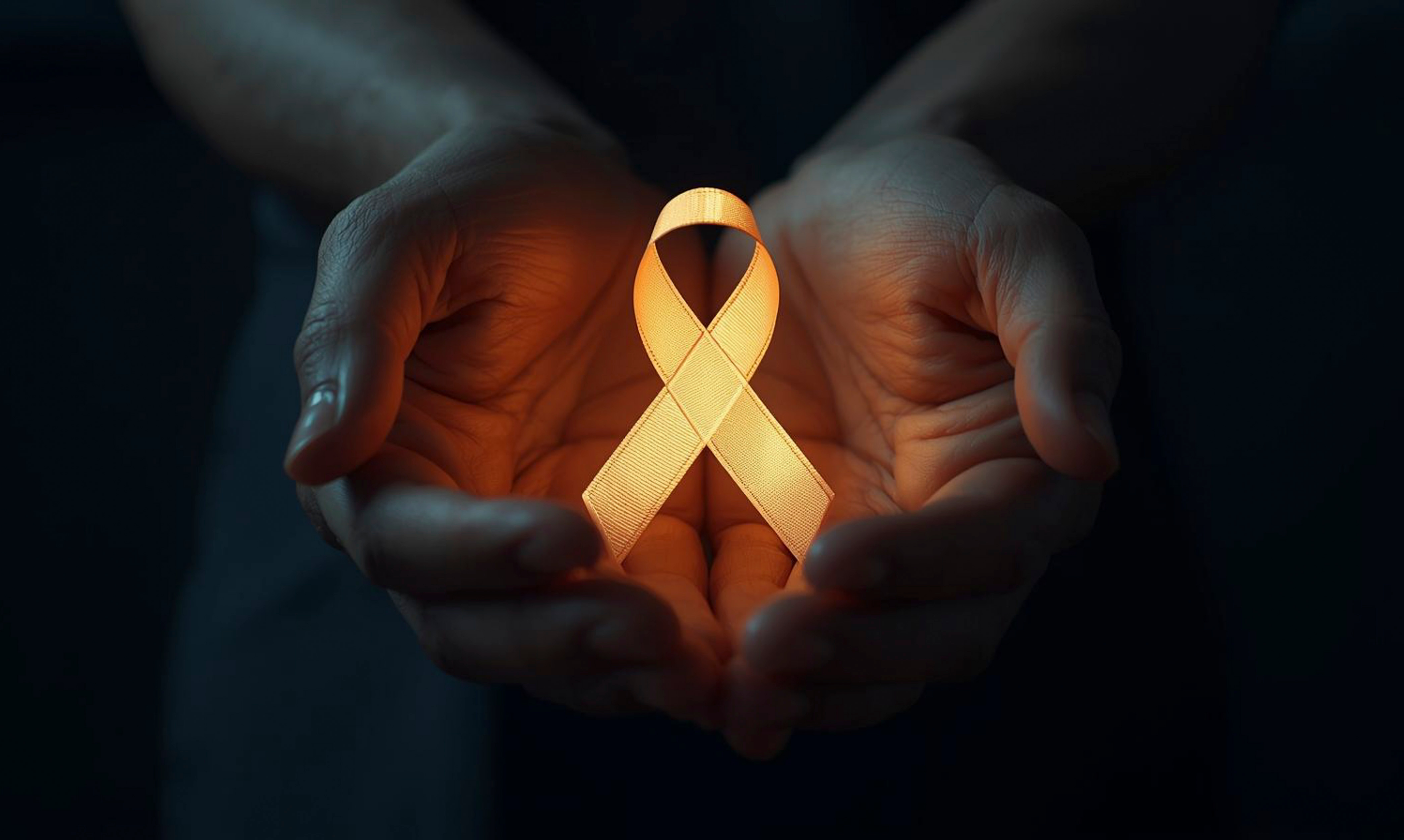Two holds holding yellow pediatric cancer ribbon