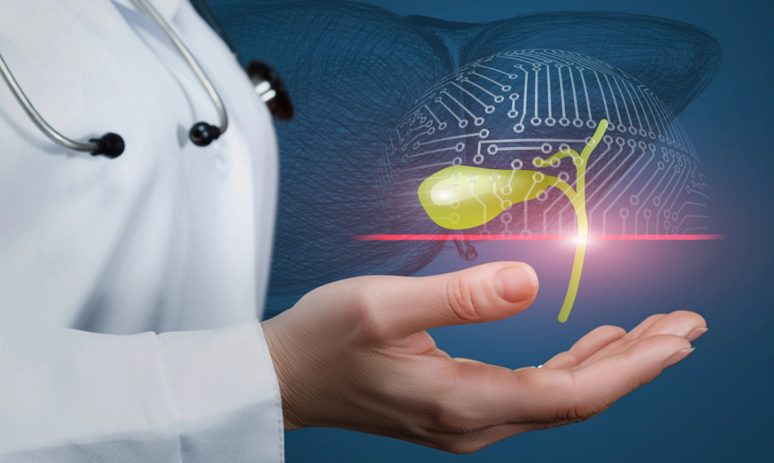 Doctor holding gallbladder animation