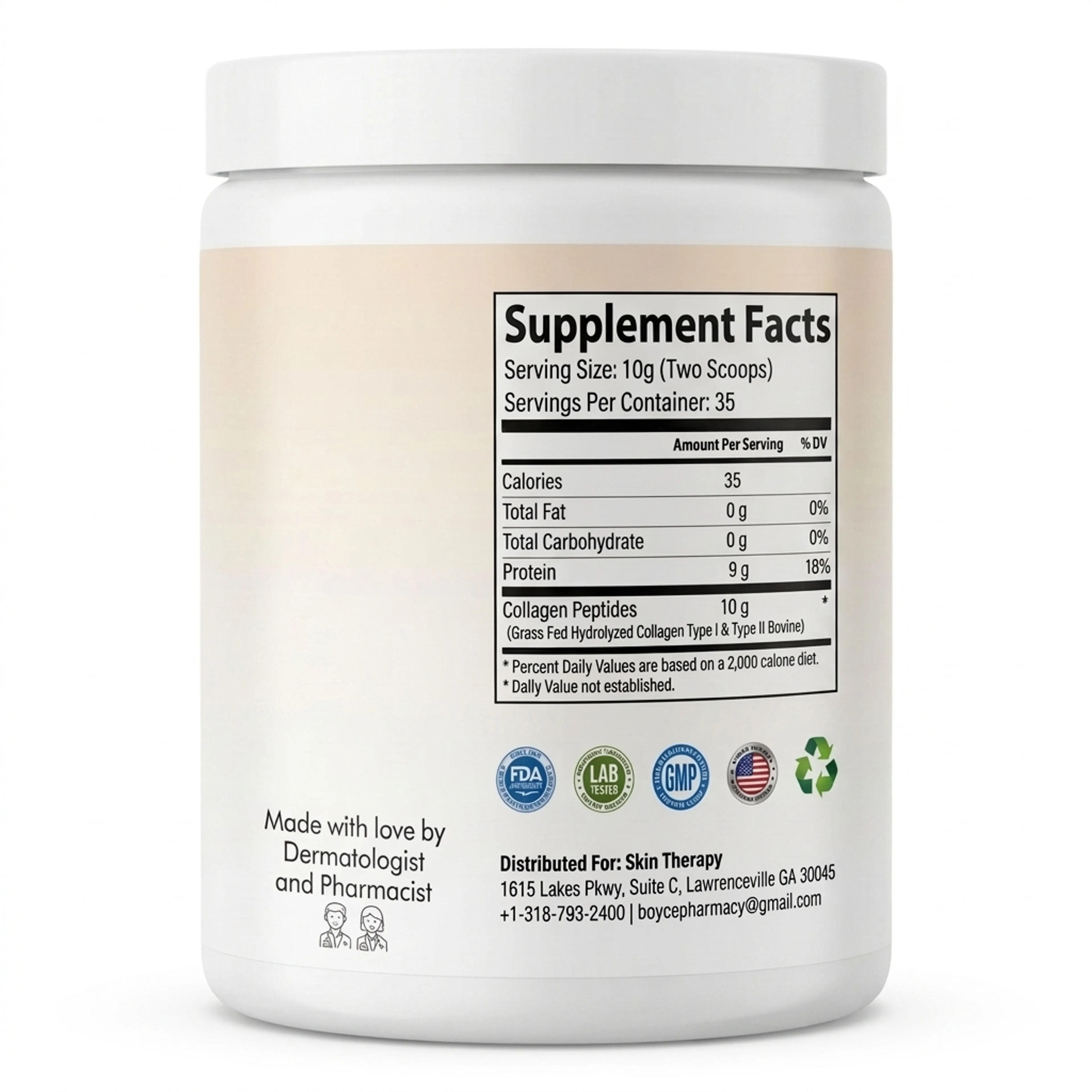Valeurs nutritionnelles du Collagen Powder Skin Therapy : 10 g de peptides de collagène par prise