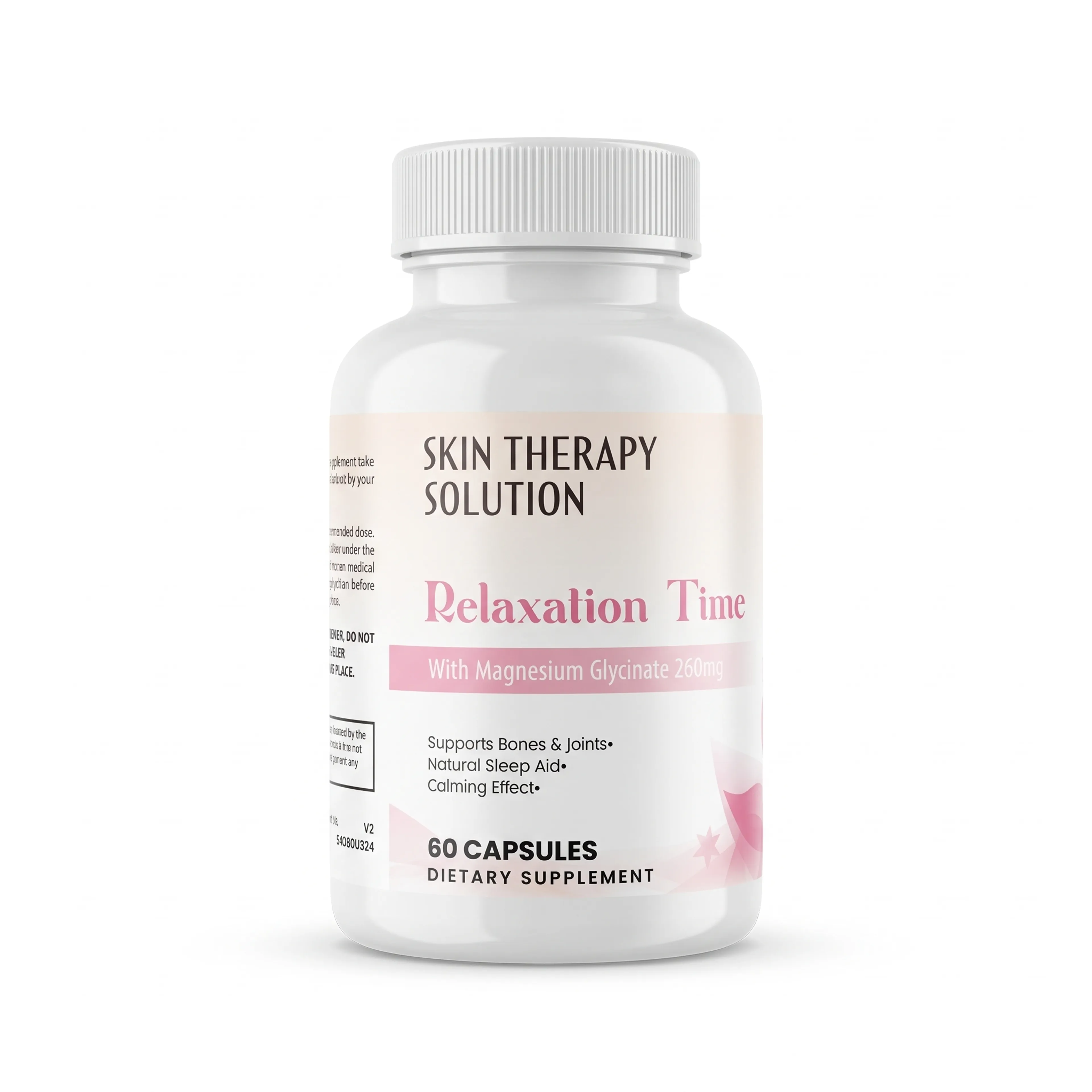 Relaxation Time magnésium glycinate Skin Therapy Solution, flacon de 60 capsules, vue de face