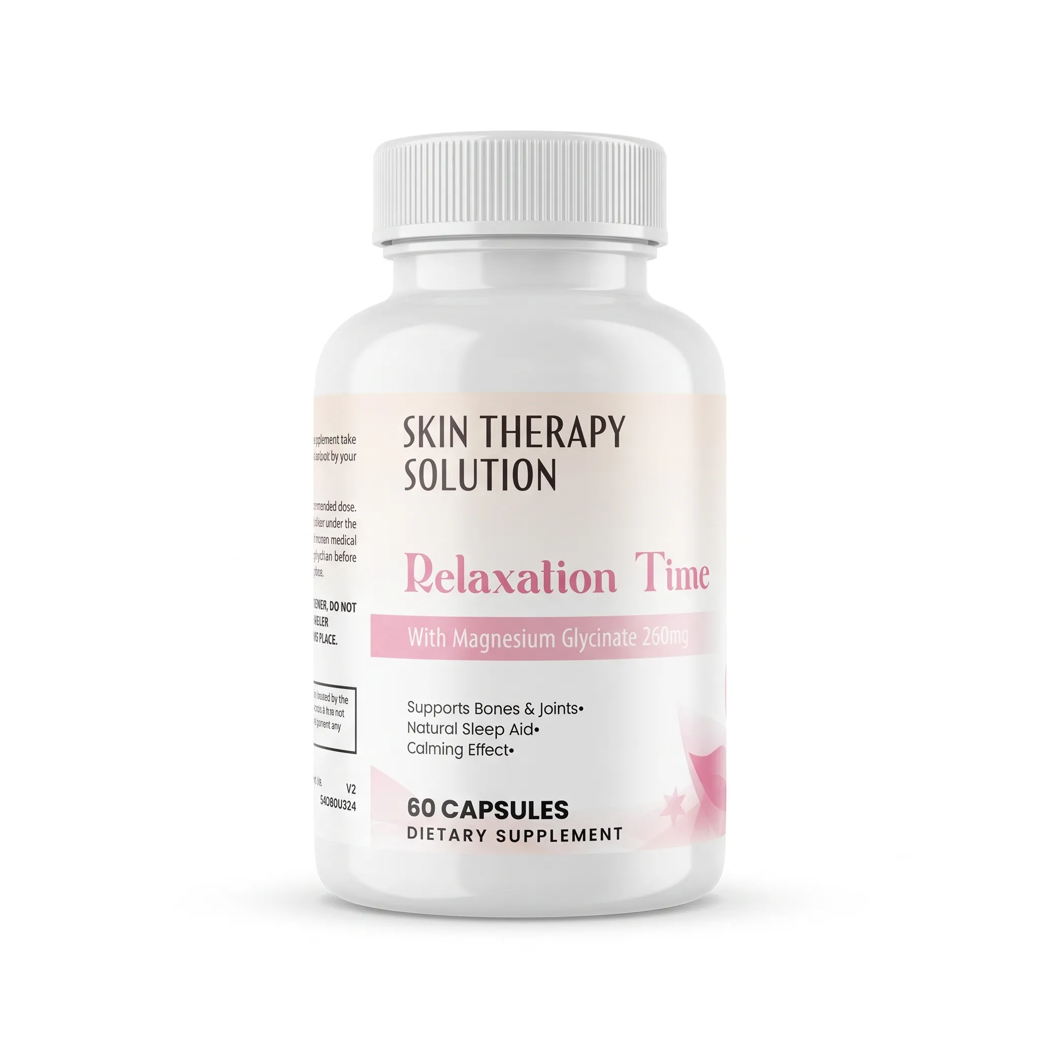 Relaxation Time magnésium glycinate Skin Therapy Solution, flacon de 60 capsules, vue de face