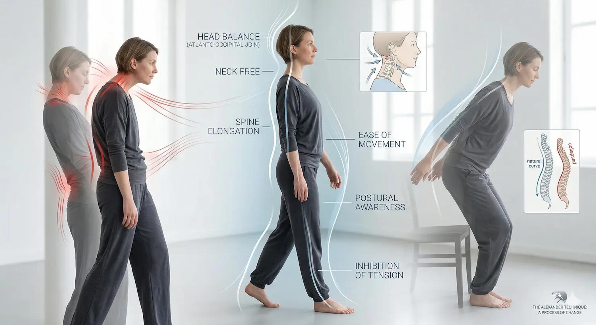 אילוסטרציה של שיטת אלכסנדר המתארת יציבה נכונה