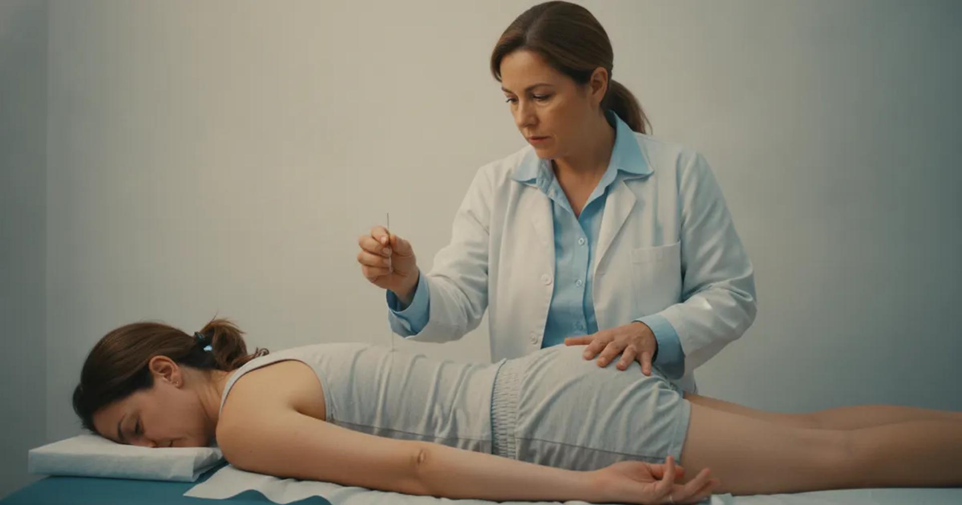 מטפלת מבצעת שחרור מיופאסיאלי על שריר פיריפורמיס של מטופלת על גבי שולחן טיפולים