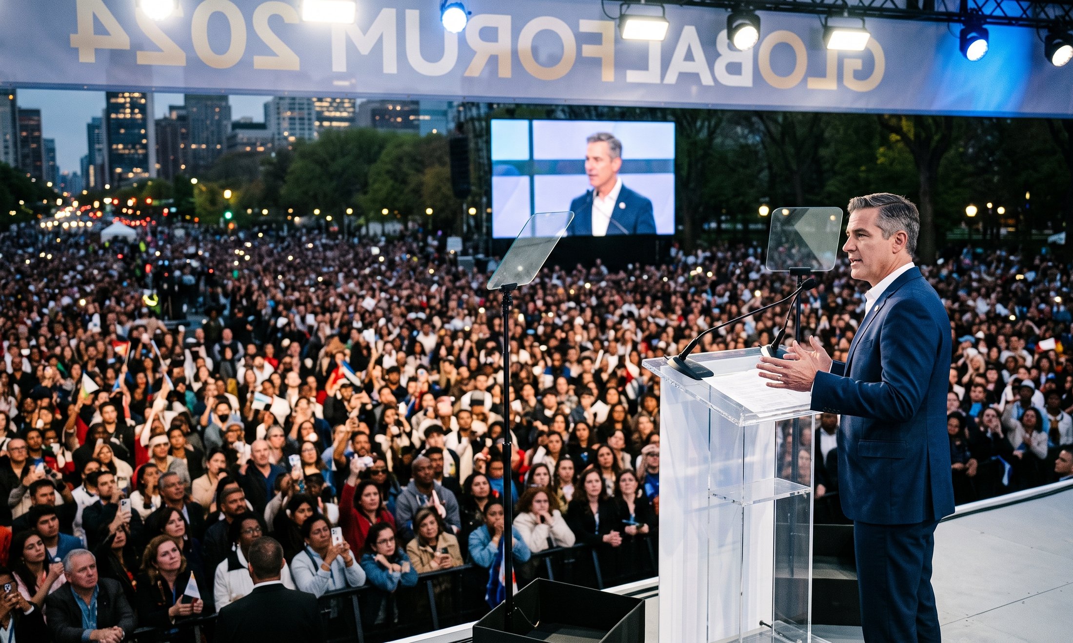 A speaker in front of an audience