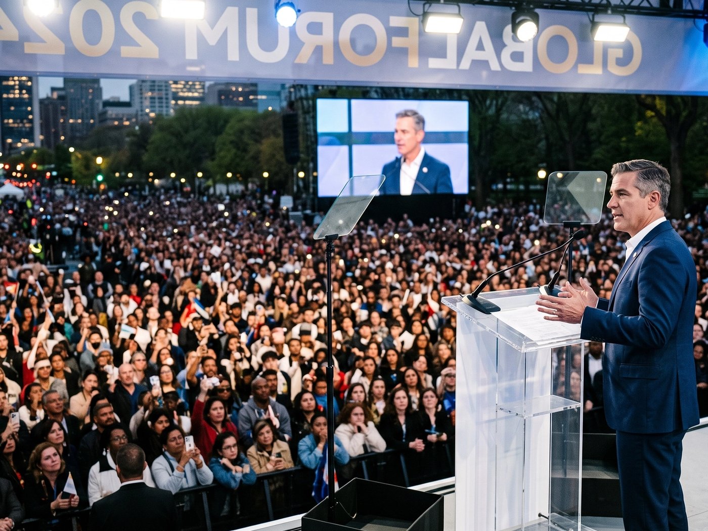 A speaker in front of an audience