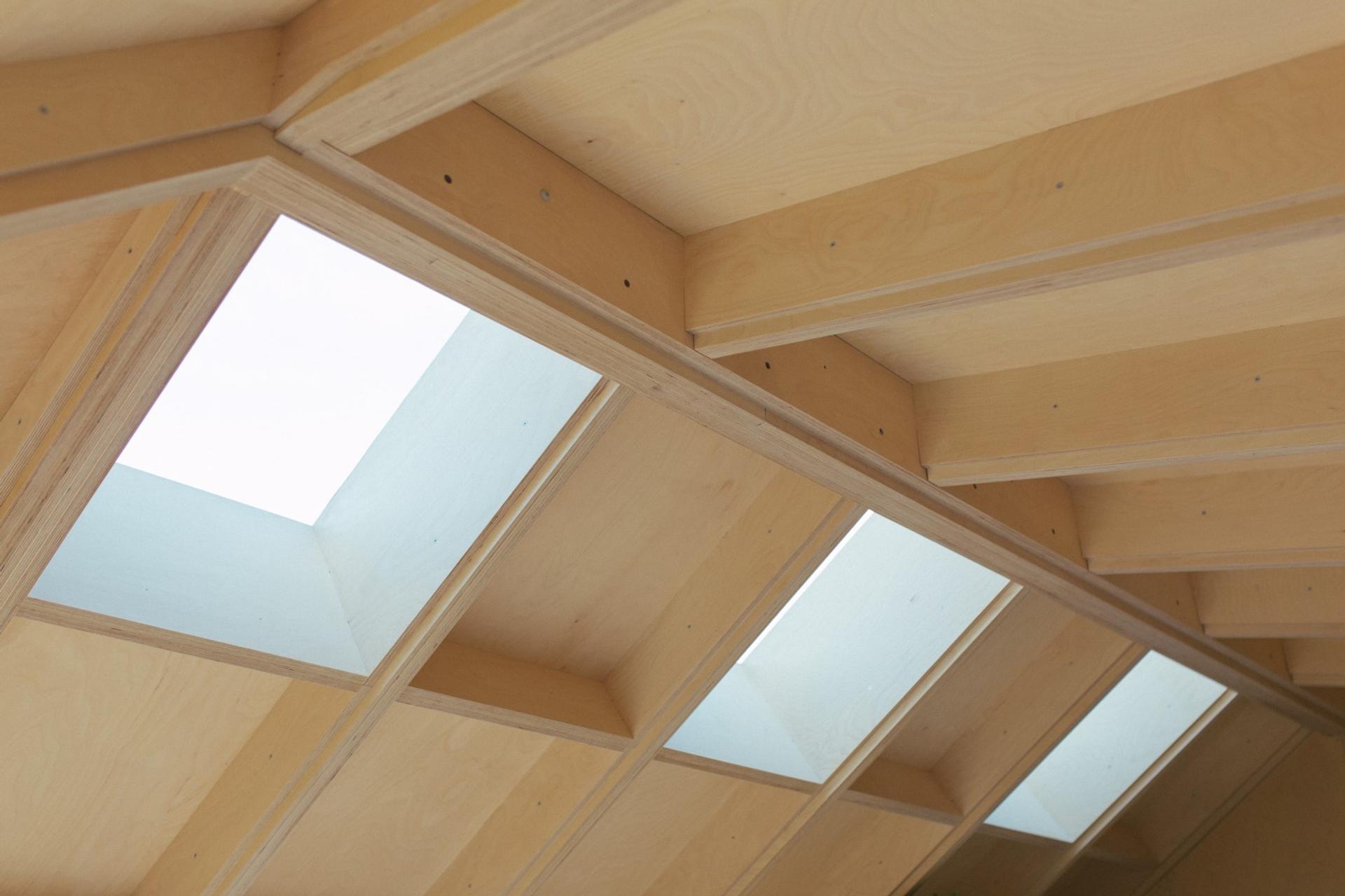 Bespoke wooden vaulted roof with skylights