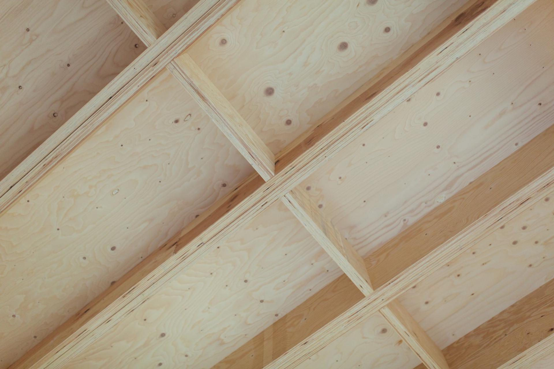 This is an interior ceiling photograph of Box House. It is made of U-Build in collaboration with Studio Bark and has been featured on the Grand Designs TV show.