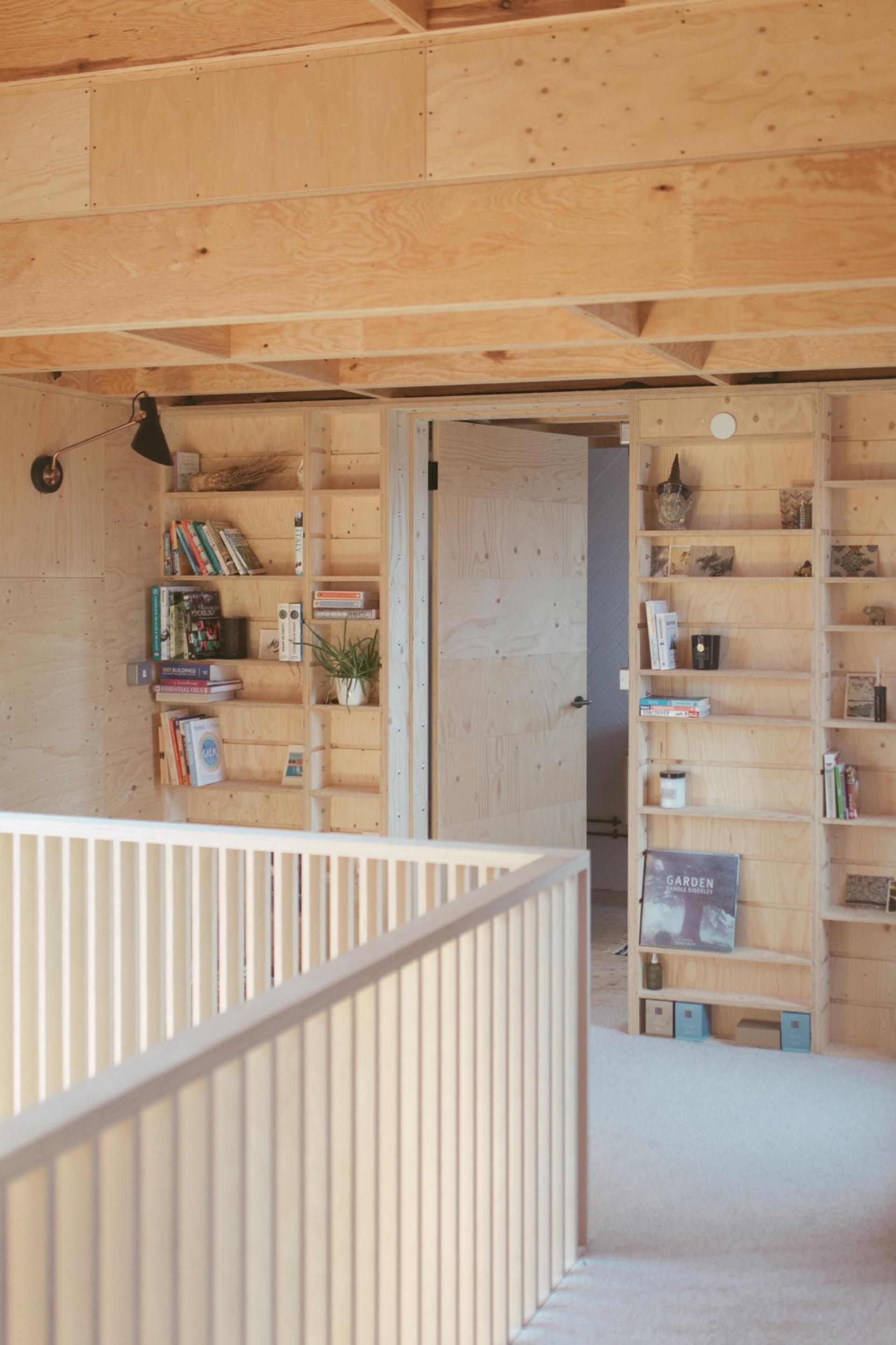 This is an interior landing photograph of Box House. It is made of U-Build in collaboration with Studio Bark and has been featured on the Grand Designs TV show.