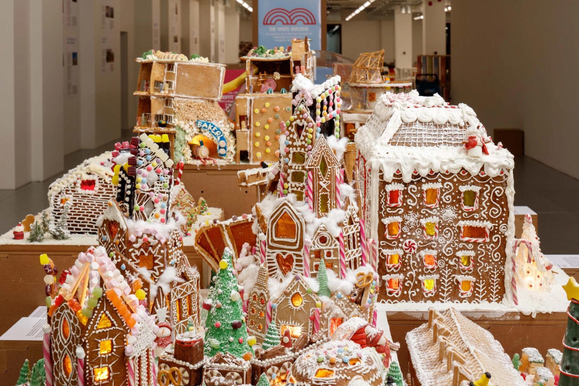 Photograph of Gingerbread City 2024 on U-Build modular plinth boxes