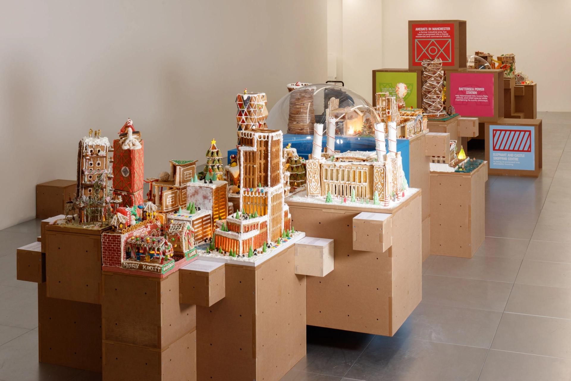 Photograph of Gingerbread City 2024 on U-Build modular plinth boxes