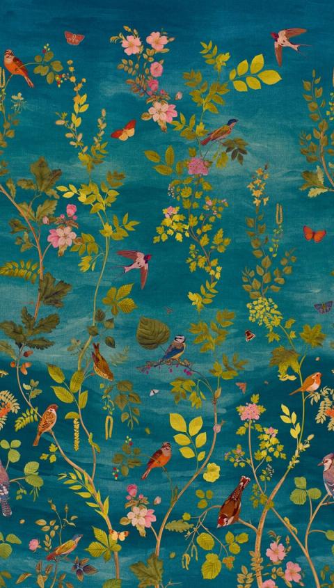 Teal Aviary wallpaper