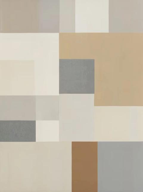 Blocks of cream, sand, grey and warm brown meet edge to edge like a quiet piece of architecture. The palette is gentle enough to sit behind furniture without competing with it.