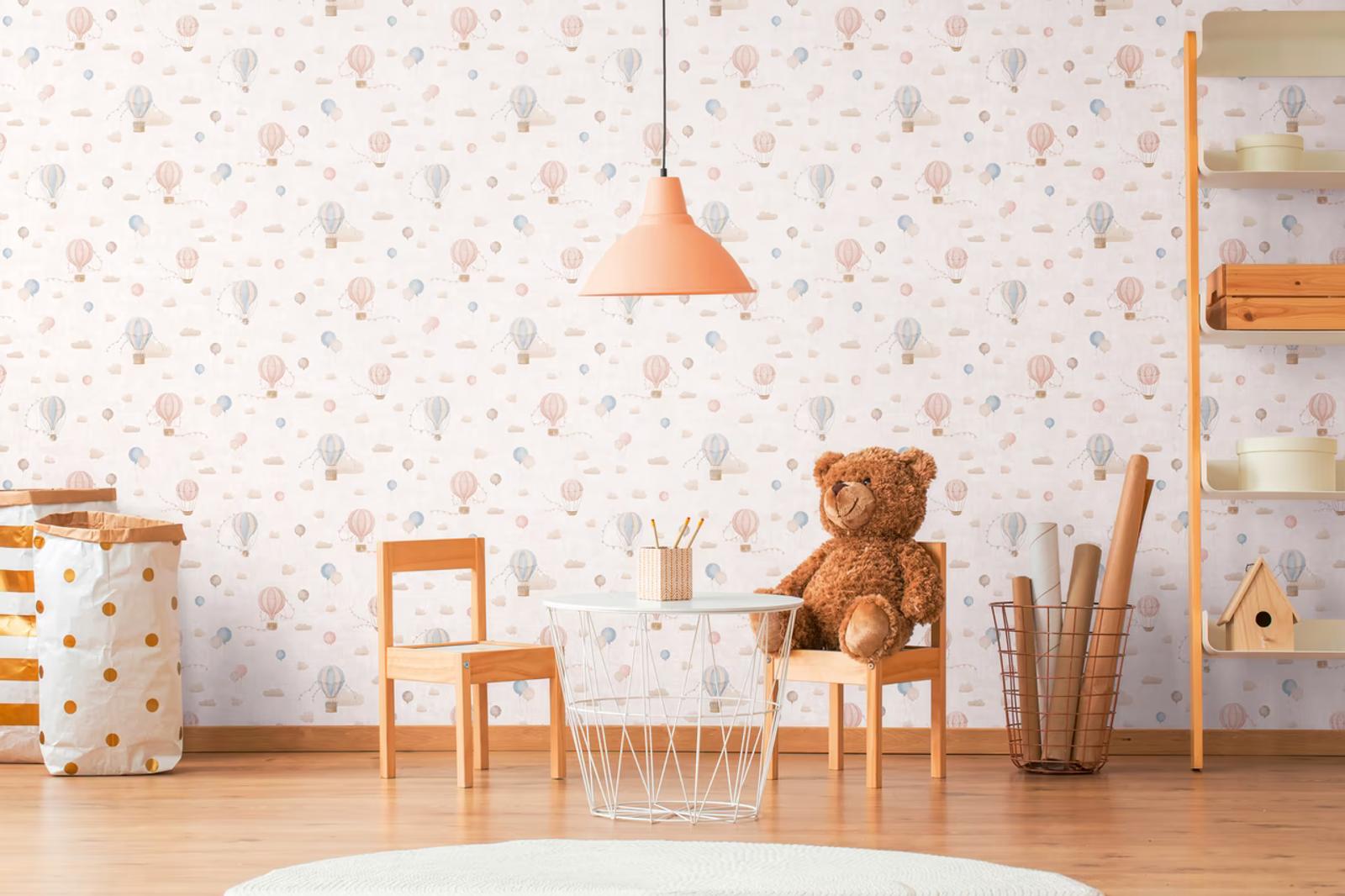 Cream Balloons wallpaper in a play corner with a teddy bear