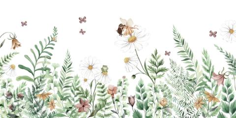 Wildflowers and grasses with tiny fairies hidden among the stems, light and full of small surprises. A soft, imaginative scene for a gentle room.