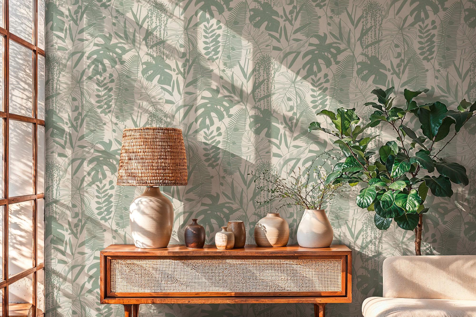 AS Création Cuba 2 Sage Monstera wallpaper in a sunlit Bangkok living room — Whiterose Design