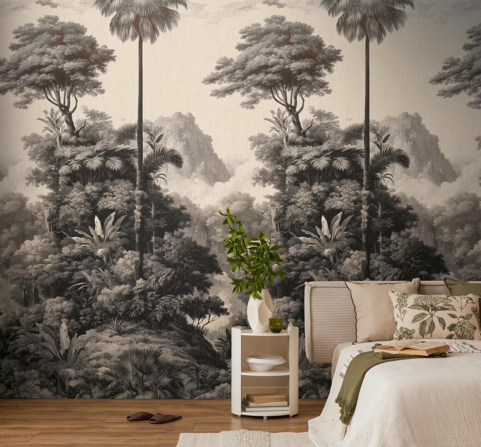 Sepia Jungle design panel as a bedroom feature wall