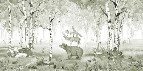 The bear king again, here washed in gentle forest green. Fresh and calm, it keeps the fable charm while sitting quietly on the wall.