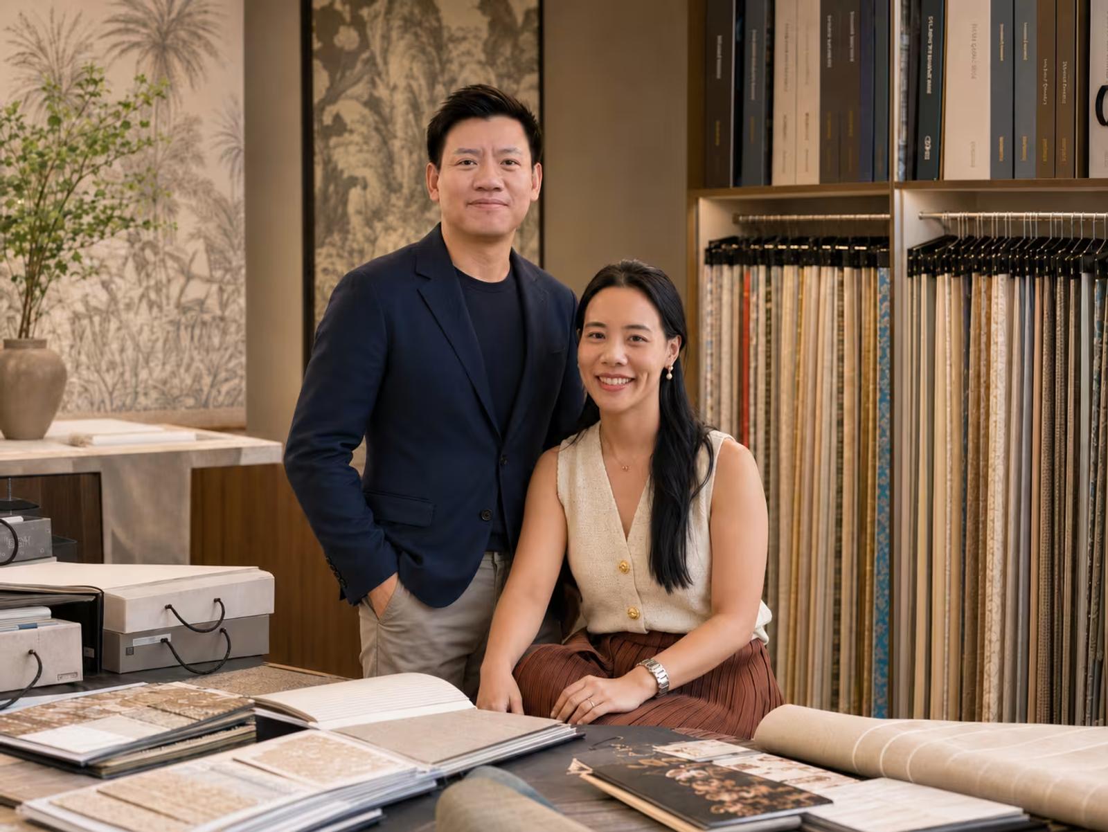 Tarn and Tum, co-founders of White Rose Design, in the Bangkok showroom