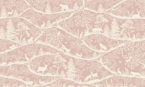 Deer, bears and foxes in fine silhouette along winding branches.