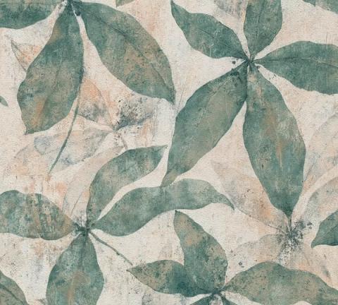 Teal Pressed Leaf wallpaper