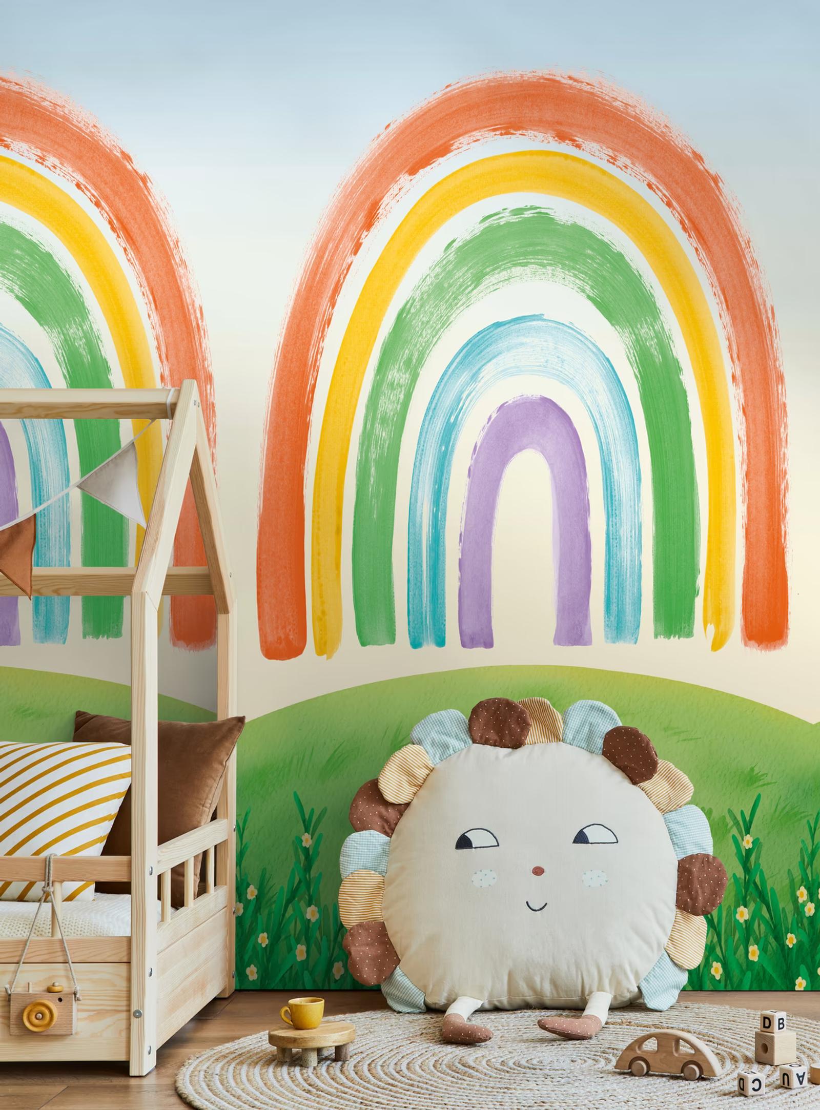 Rainbow Hill wall panel behind a house-frame bed