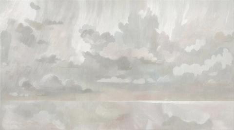 Almost entirely mist: pale grey and off-white with the faintest suggestion of land. The quietest thing in the collection.