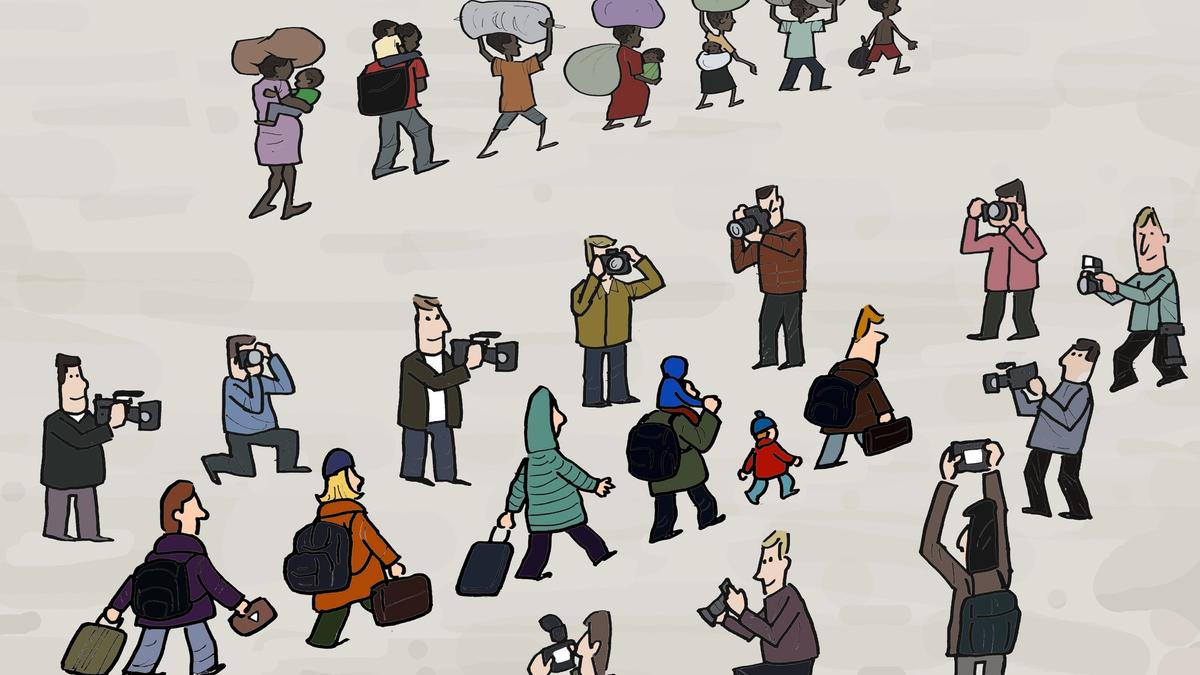 Cartoon of humanitarian journalist