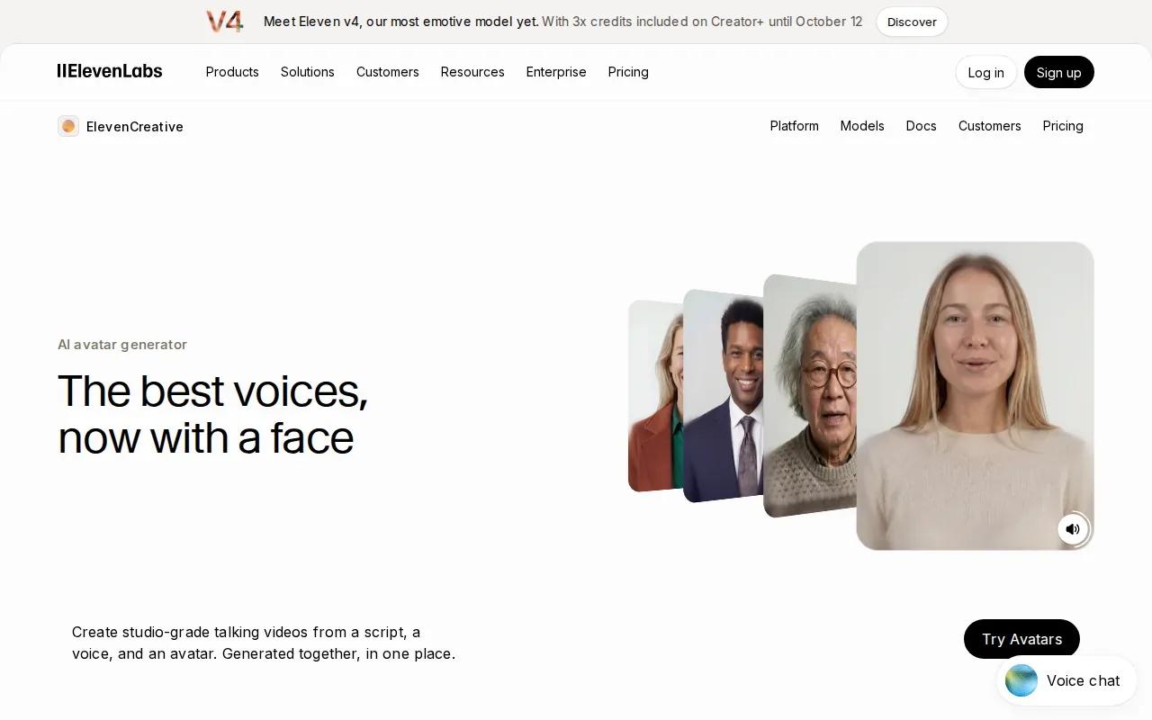 Screenshot of the ElevenLabs website