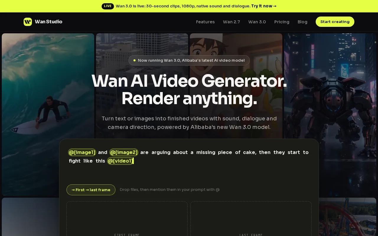 Screenshot of the Wan Studio website