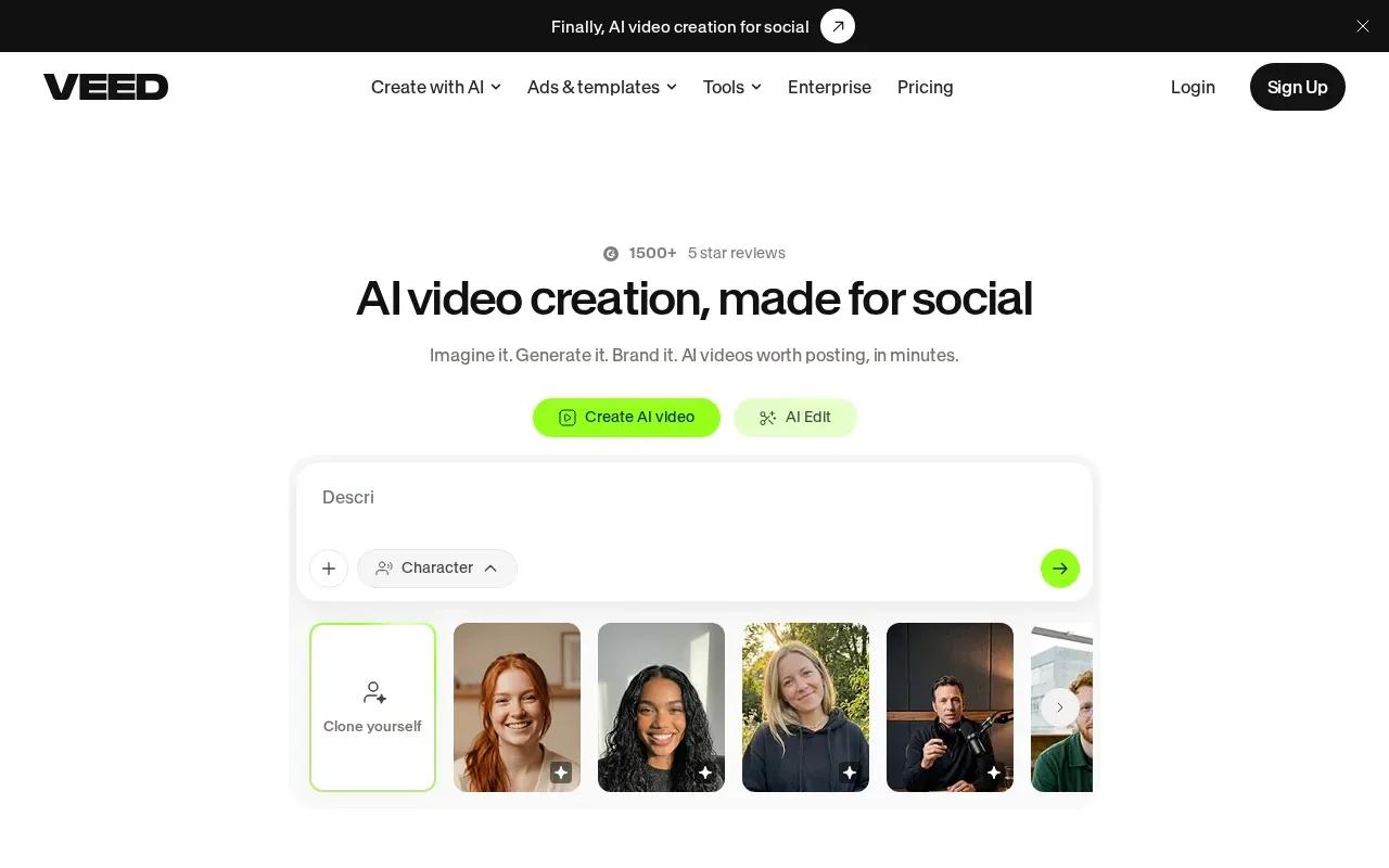 Screenshot of the VEED website