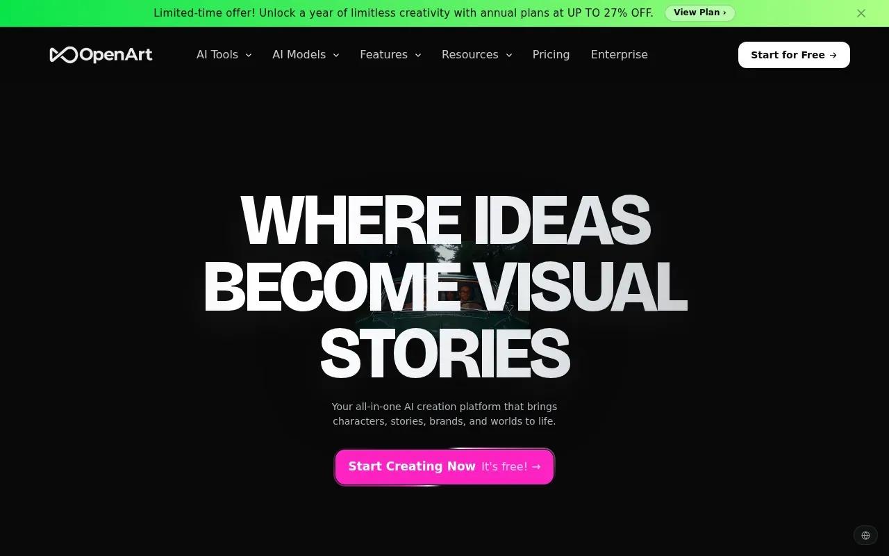 Screenshot of the OpenArt website