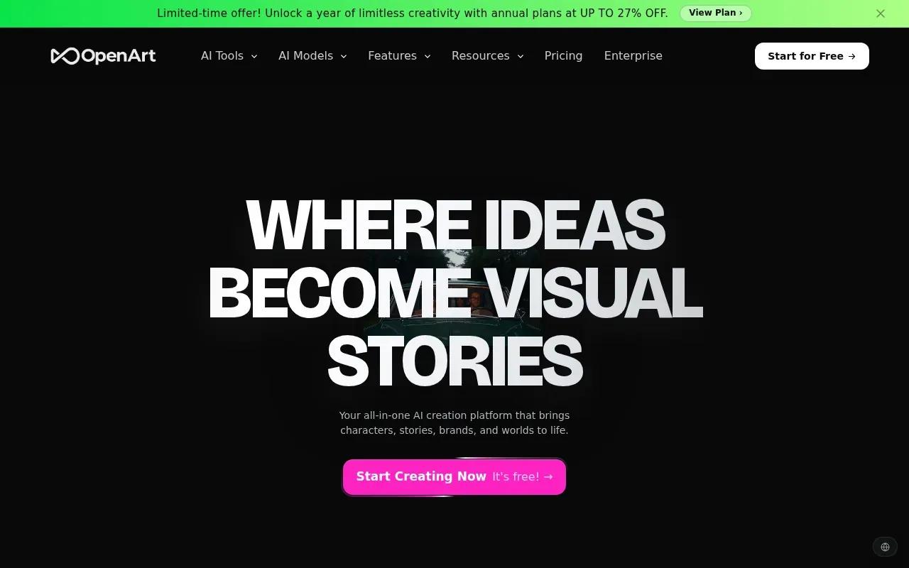Screenshot of the OpenArt website