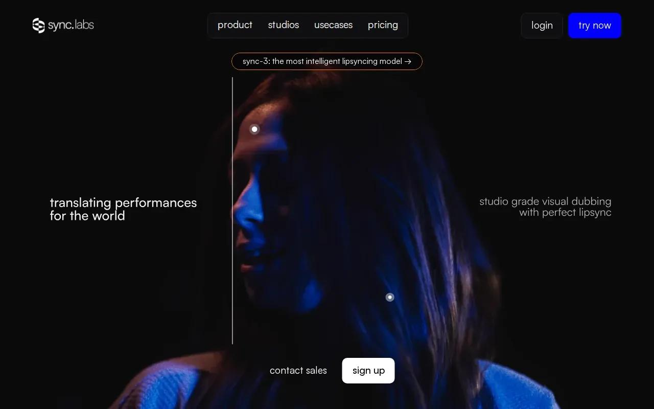 Screenshot of the Sync Labs website