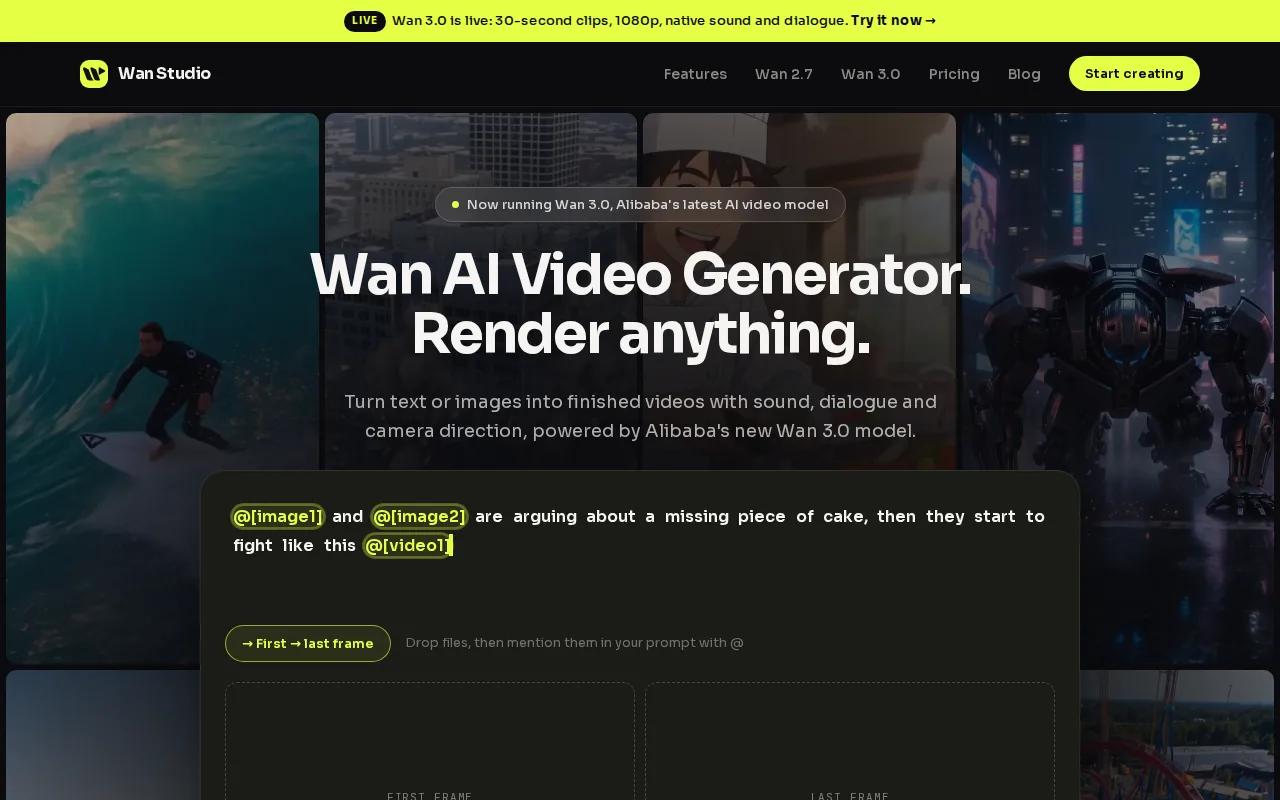 Screenshot of the Wan Studio website