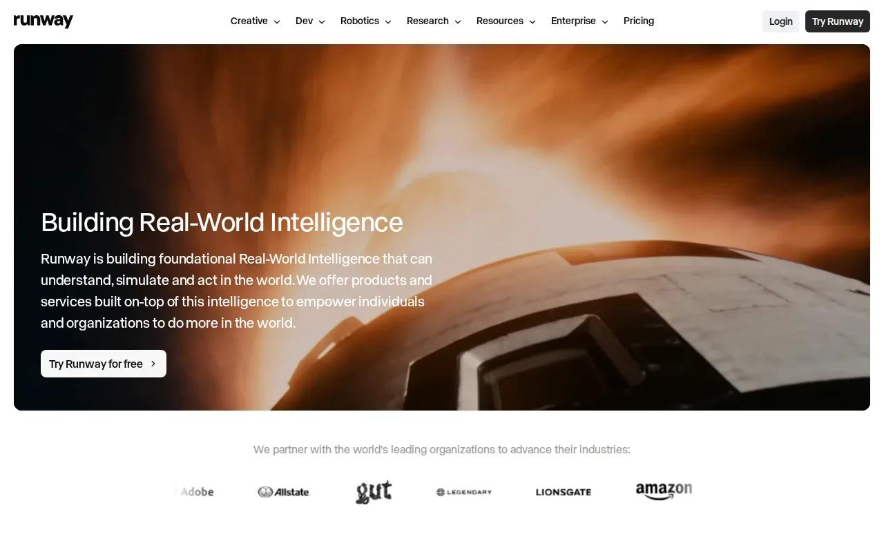 Screenshot of the Runway website