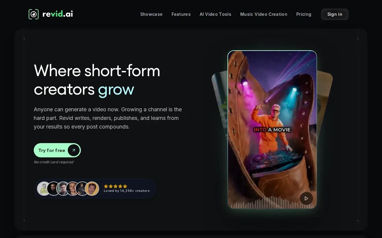 Screenshot of the Revid.ai website