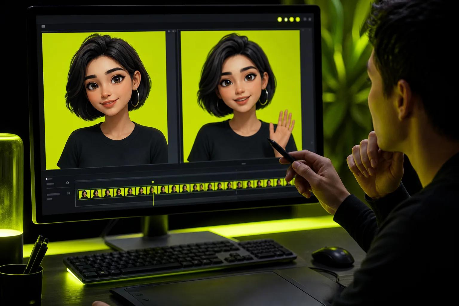 Refining facial expression and framing for a talking photo video.