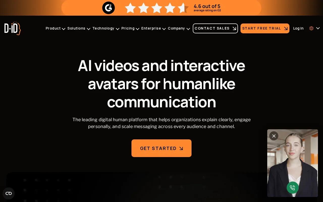 Screenshot of the D-ID website