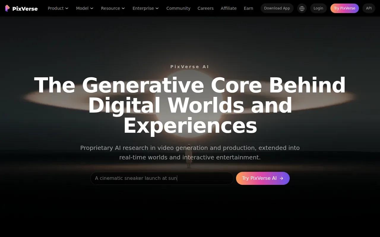 Screenshot of the PixVerse website