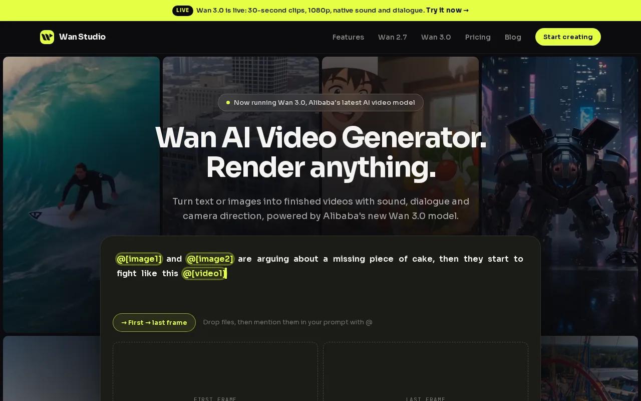 Screenshot of the Wan Studio website