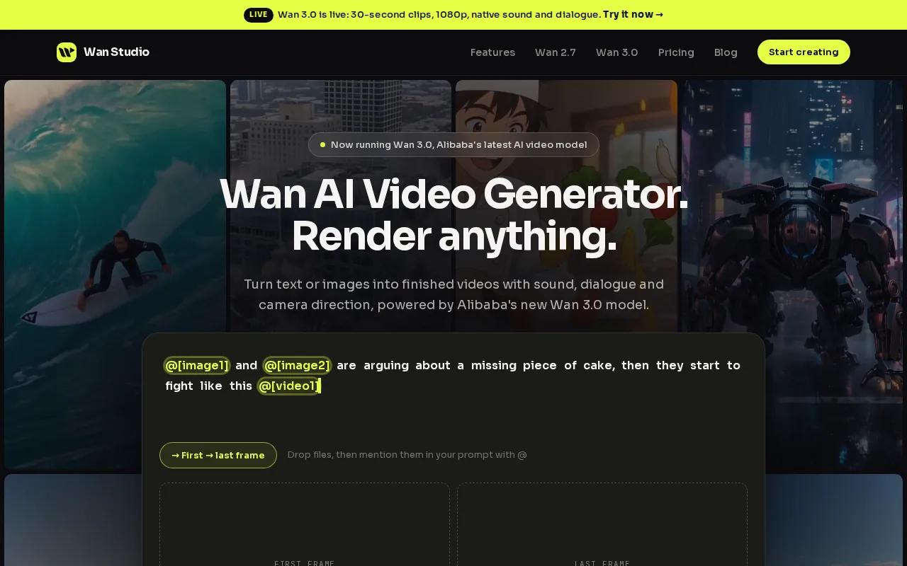 Screenshot of the Wan Studio website