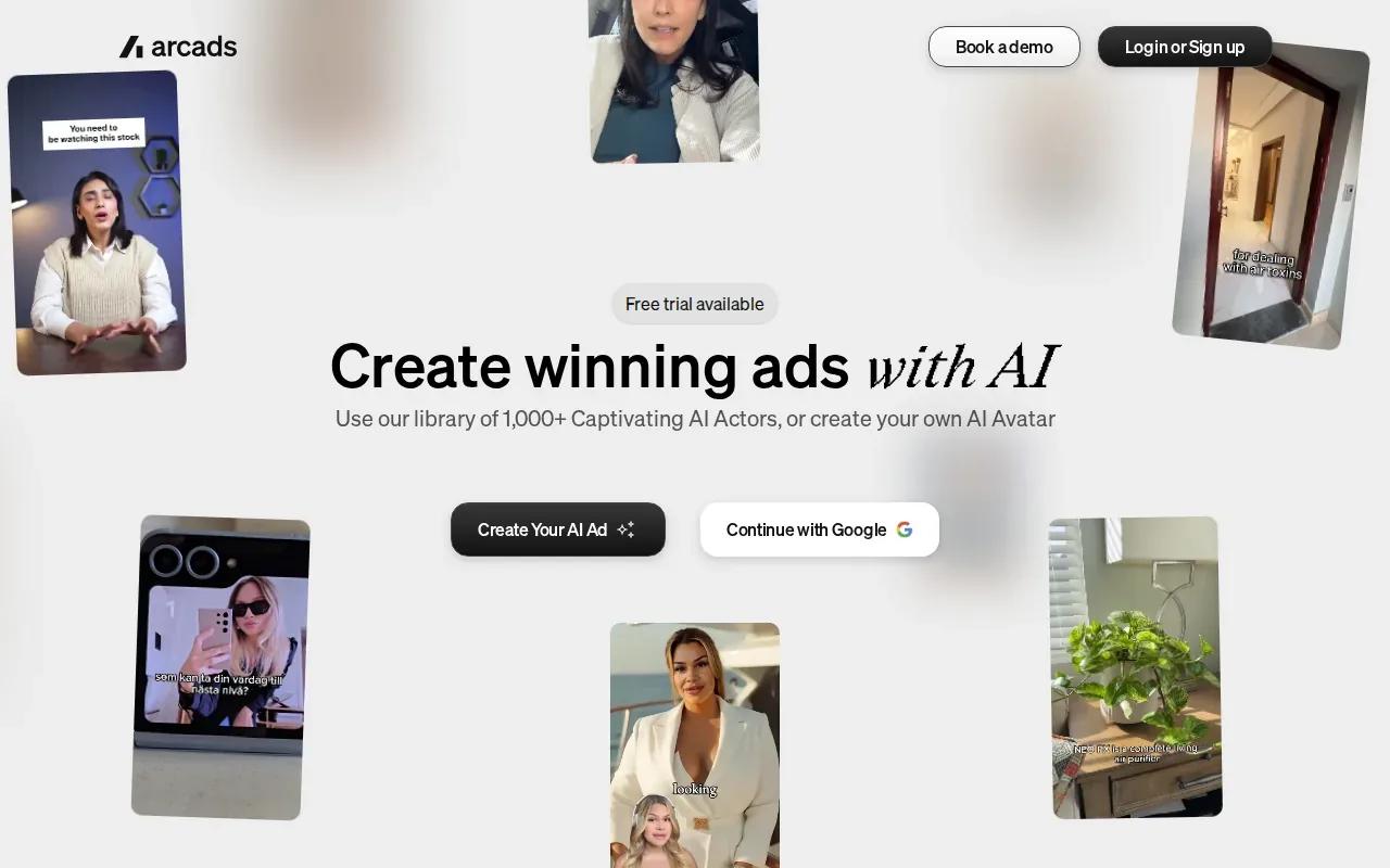 Screenshot of the Arcads website