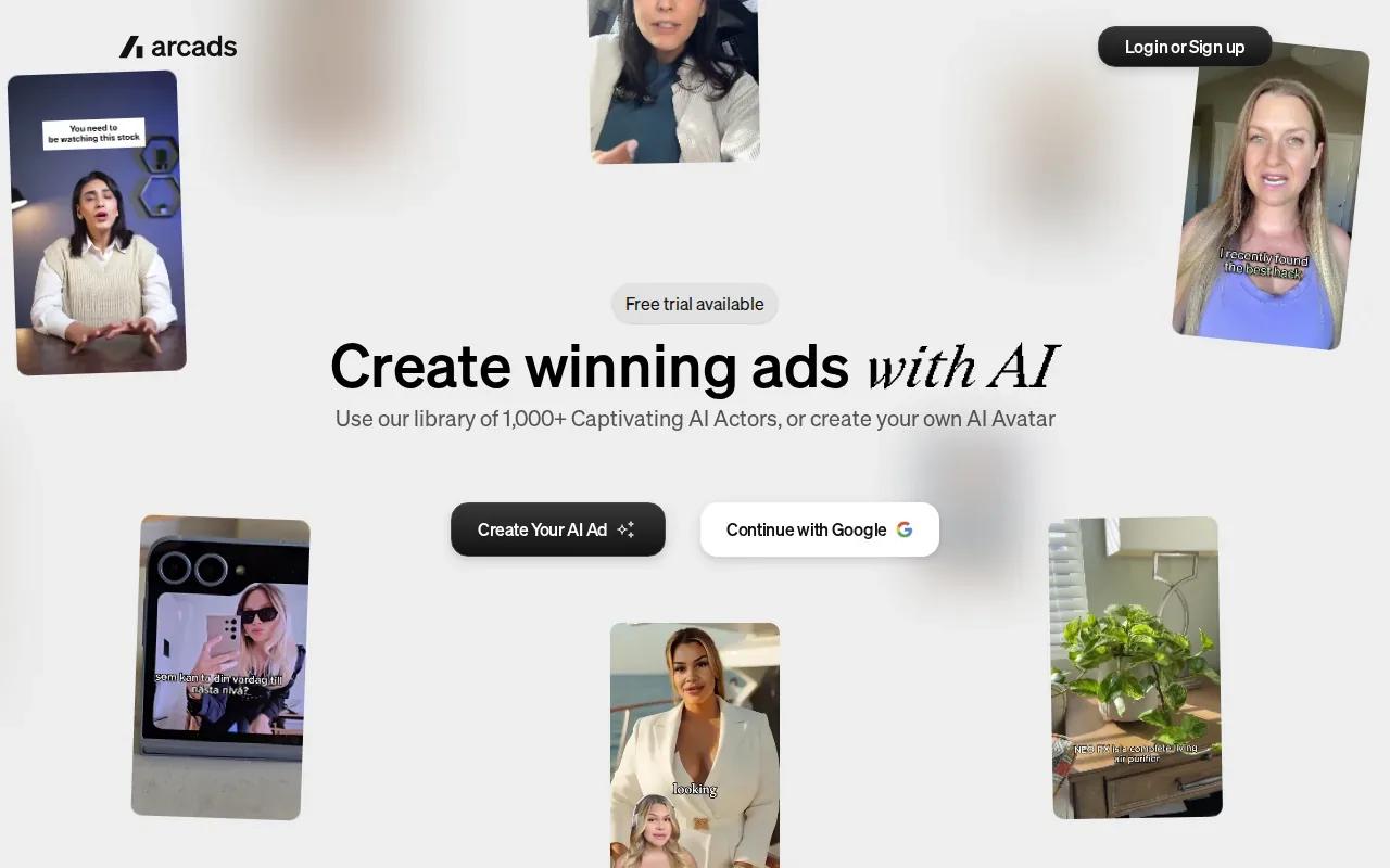 Screenshot of the Arcads website