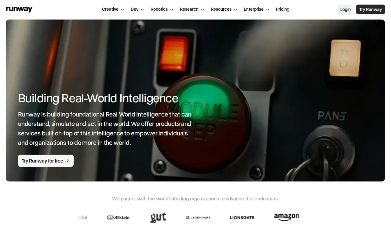 Screenshot of the Runway website